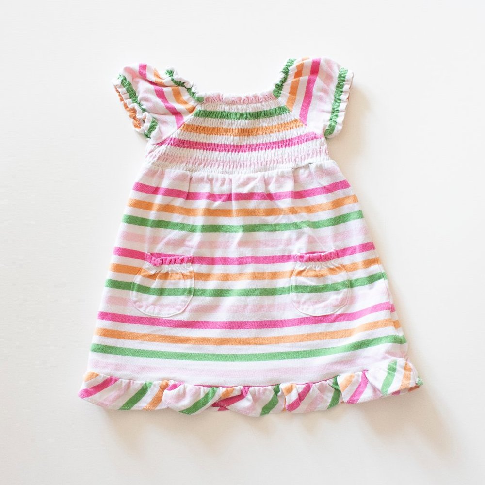Baby Girl Summer Dress Puff Sleeve Striped Pockets